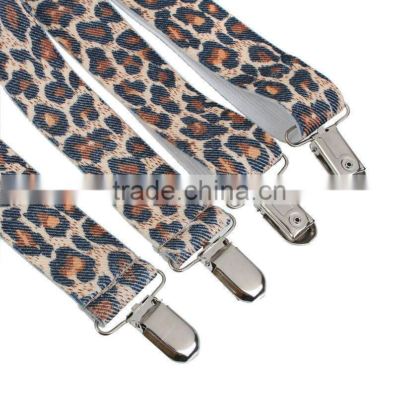 High quality girls pants jeans suspenders leopard printed X shape suspenders