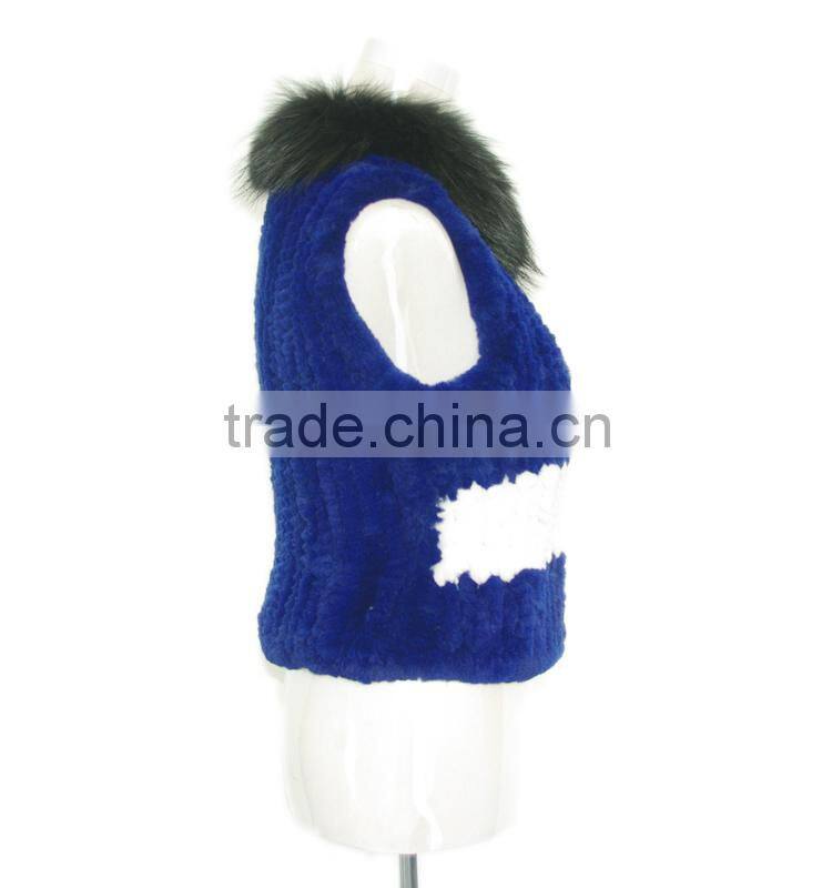 Rex rabbit fur waistcoat with raccoon fur collar KZ14101