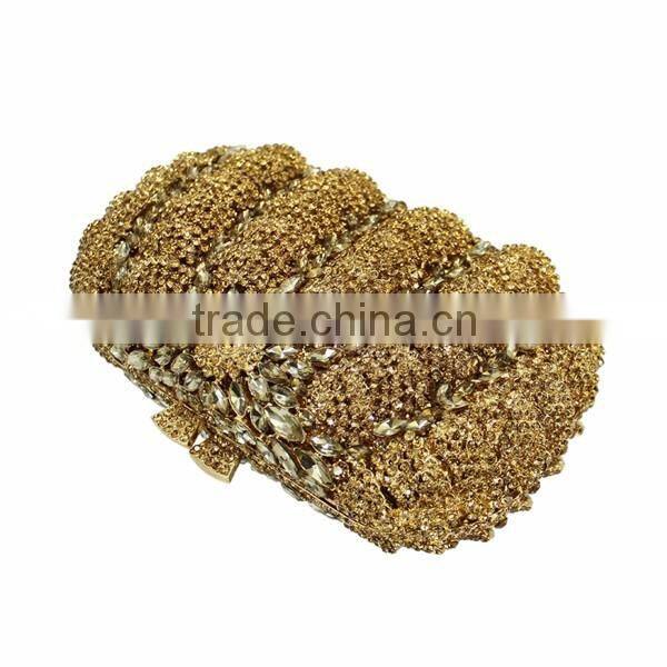 hard metal box gold stone clutch evening bag pumpkin woman handbags fashion ladie fancy purses(8792A-G)