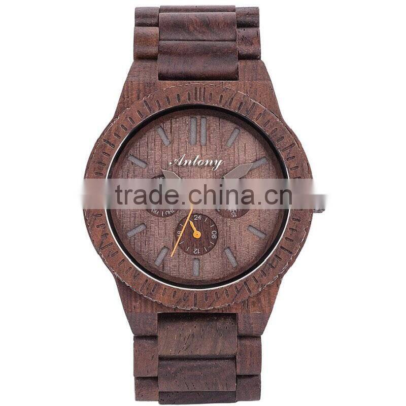 Man Wooden Watch Skin Gray Wooden Case Even Strap / Japan's Six-Pin With A Calendar Movement