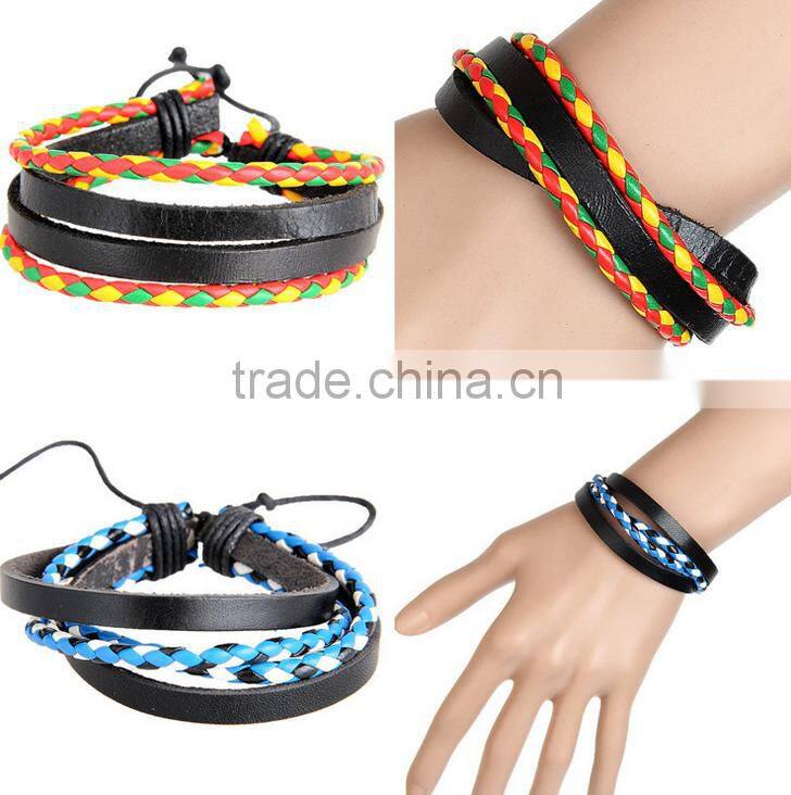 Fashion Cool Rock Wide Genuine Leather Wrap Skull Bracelet