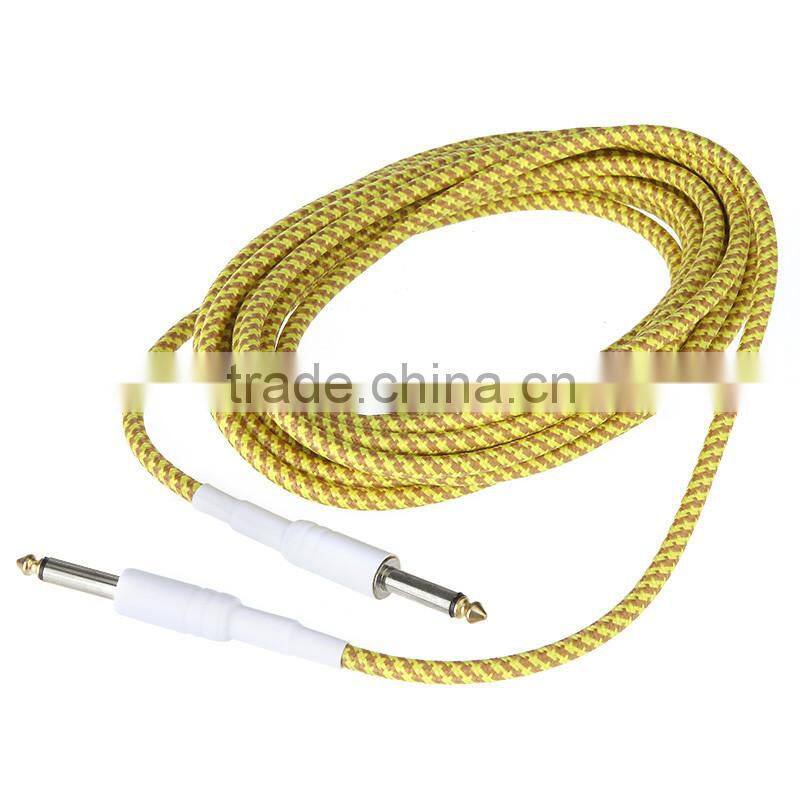 5M/16FT Yellow & Brown Cloth Braided Tweed Guitar Cable Cord