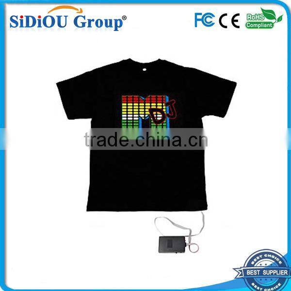 black flashing light up el sound activated t shirt