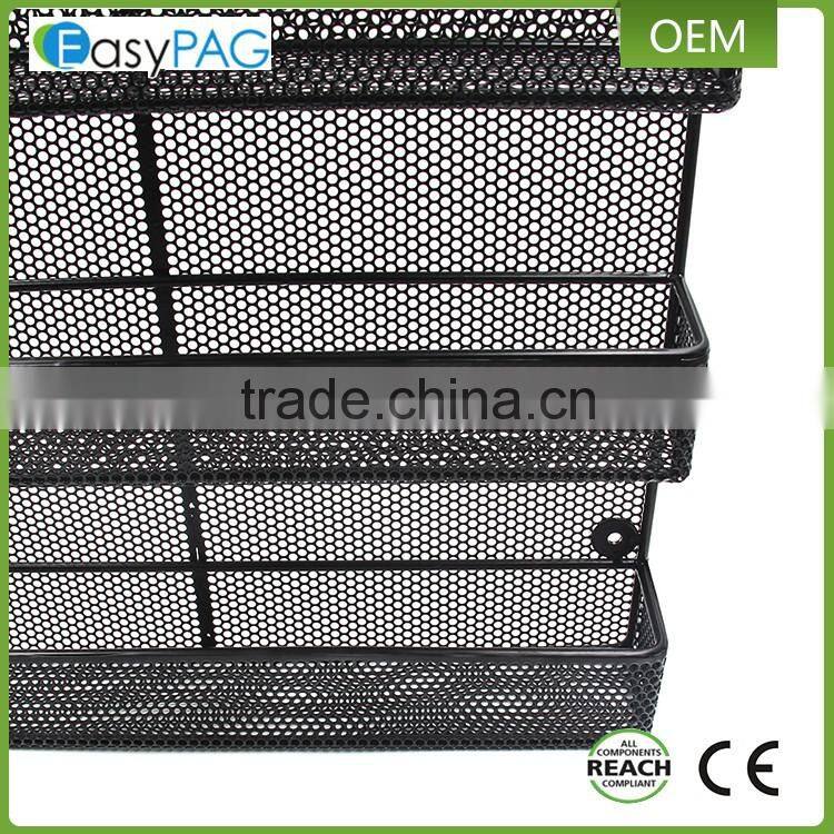 Kitchen accessories 4 tier black paint wire mesh wall mounted spice rack