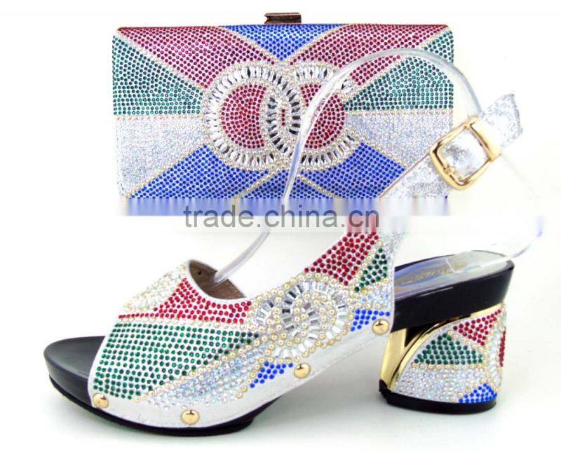 Colorful design bags mix middle heel sandals shoes and bags to match