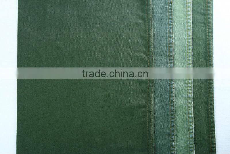 Fashion Woven Green Color Cotton Spandex Slub Denim
