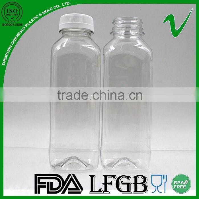 16oz square clear empty pet bottle juice with tamper proof lid