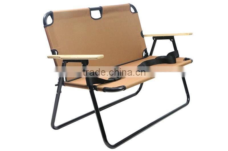 Outdoor double long chair lounge chair with wooden armrest