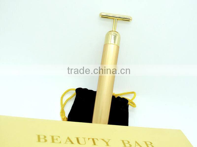 Beauty Bar 24K Golden Pulse Skin Care Gold Facial Roller Vibration Face Massager