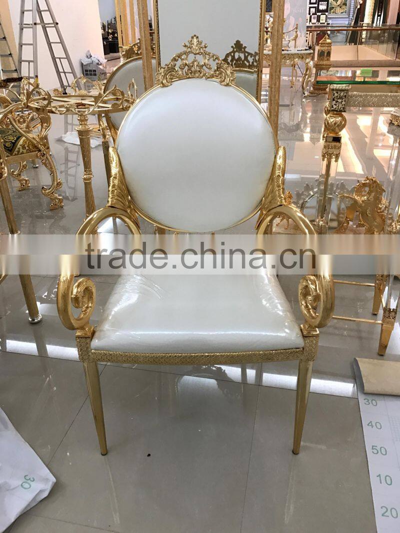 Luxury Living Room 18K/24K Gold Plated Round Back Armchair/ Royal Louis XV Baroque Collection Gilded Brass Side Chair, MOQ 1 PC