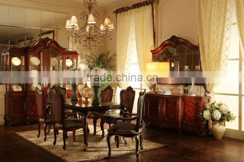 Antique Carved Dining Room Furniture/100% Solid Wood French Style Luxury Dining Table Set