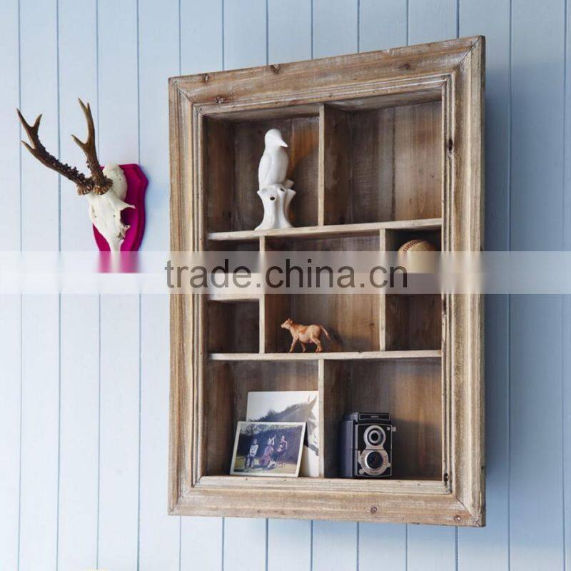 Rustic Solid Wood Display Shelf Antique Look Multi Section Shelf Unit