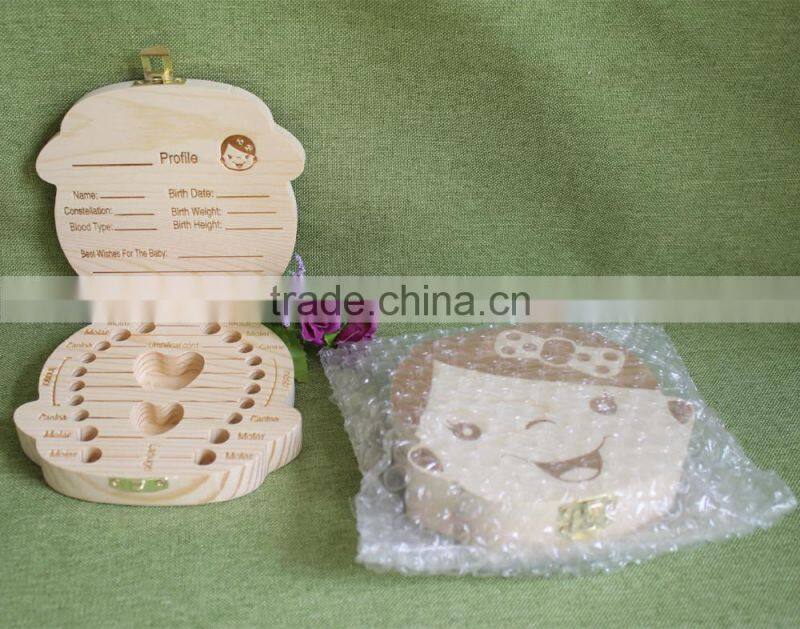 Unique christmas gifts Custom Children toy organizer storage Baby milk Teeth laser Wooden growth memory tooth gift packing box