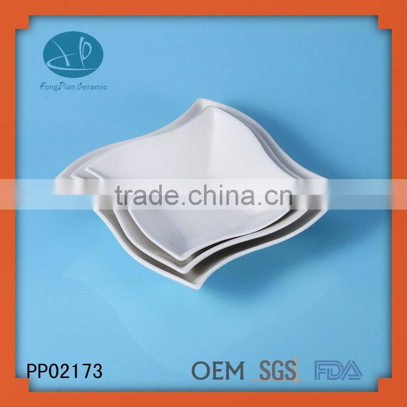 square shape white body fine porcelain soup plate ,White ceramic irregular dinner soup plate set