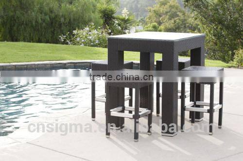 2017 Trade Assurance best price outdoor synthetic rattan metal unique bar table set furniture