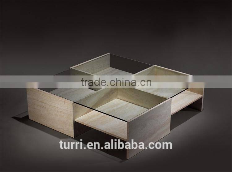 Modern design travertine base glass top TV Cabinet