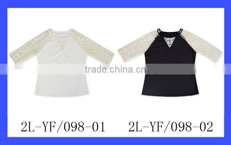 2017 Spring new designs women tshirts white lace sleeve raglan blouse women tops