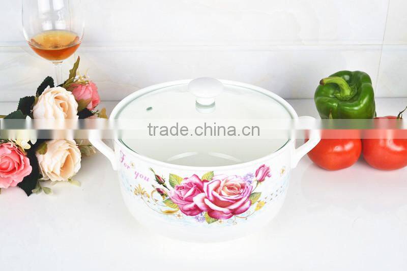 8" porcelain microwave round pot with glass lid