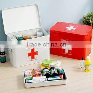 Home Retro Style Cross Tin Box Vintage Red Metal First Aid Kit Emergency Cabinet