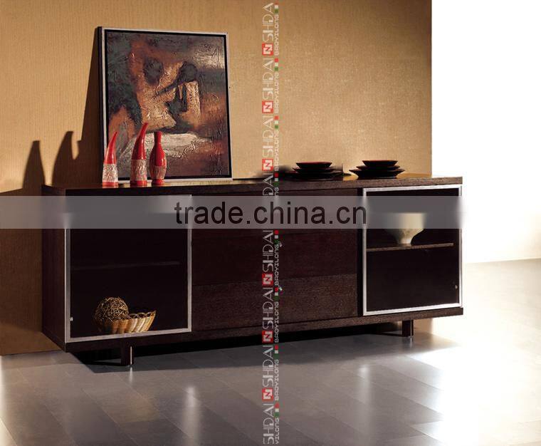 Buffet Server Sideboard Table Wine Cabinet With Drawers Glass Doors Wood Wenge N6303