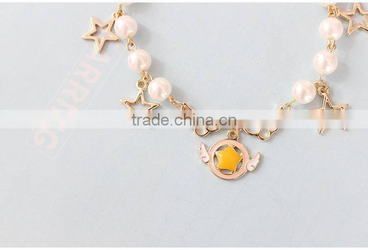 angel wing planet cross star charms bracelet pearl bead linked bracelet