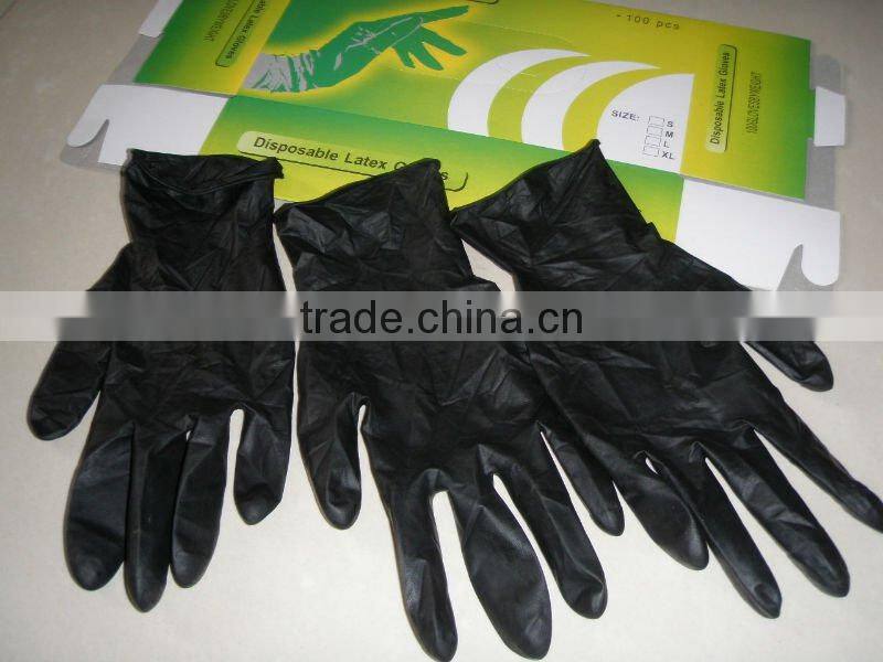 Tattoo Gloves--Powder Free/Black/Natural Latex/100pcs per box