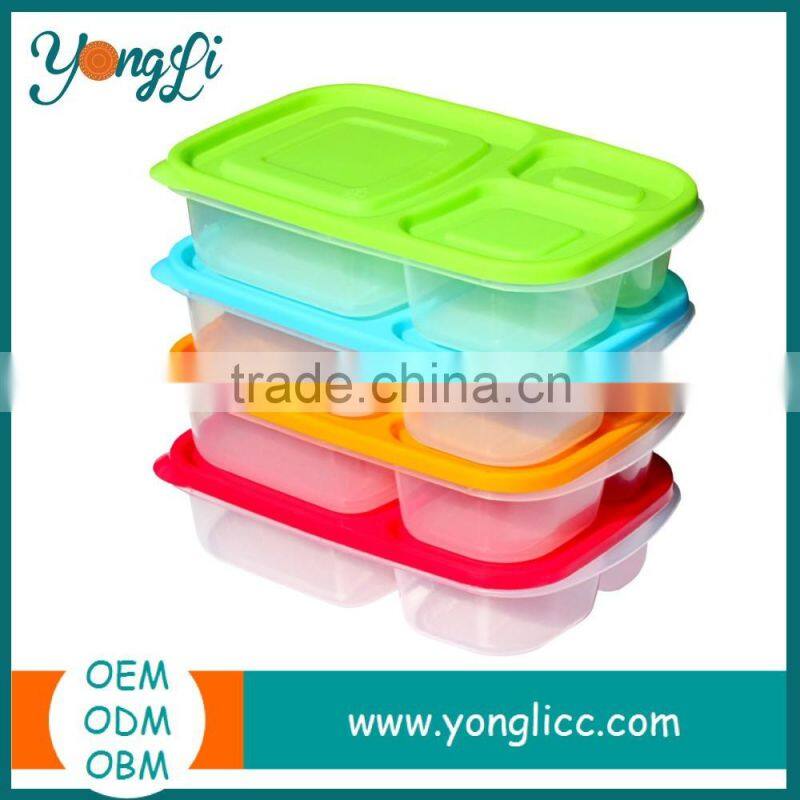 3 Compartment Customized Plastic Food Grade BPA Free Lunch Box