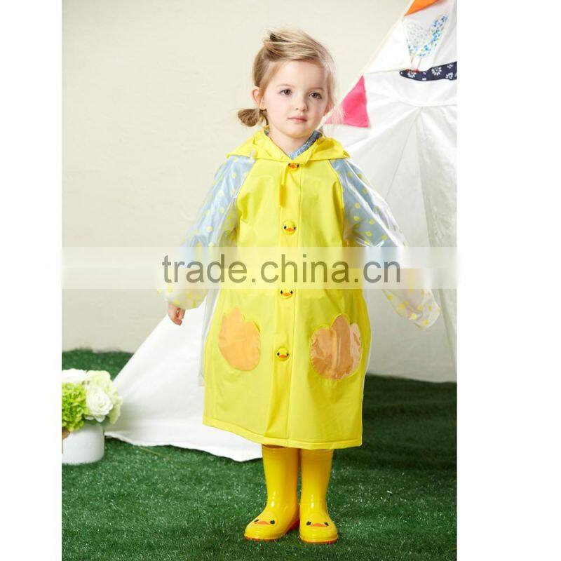 PVC rain coats for kids cute animals hotsale children long raincoats with hat
