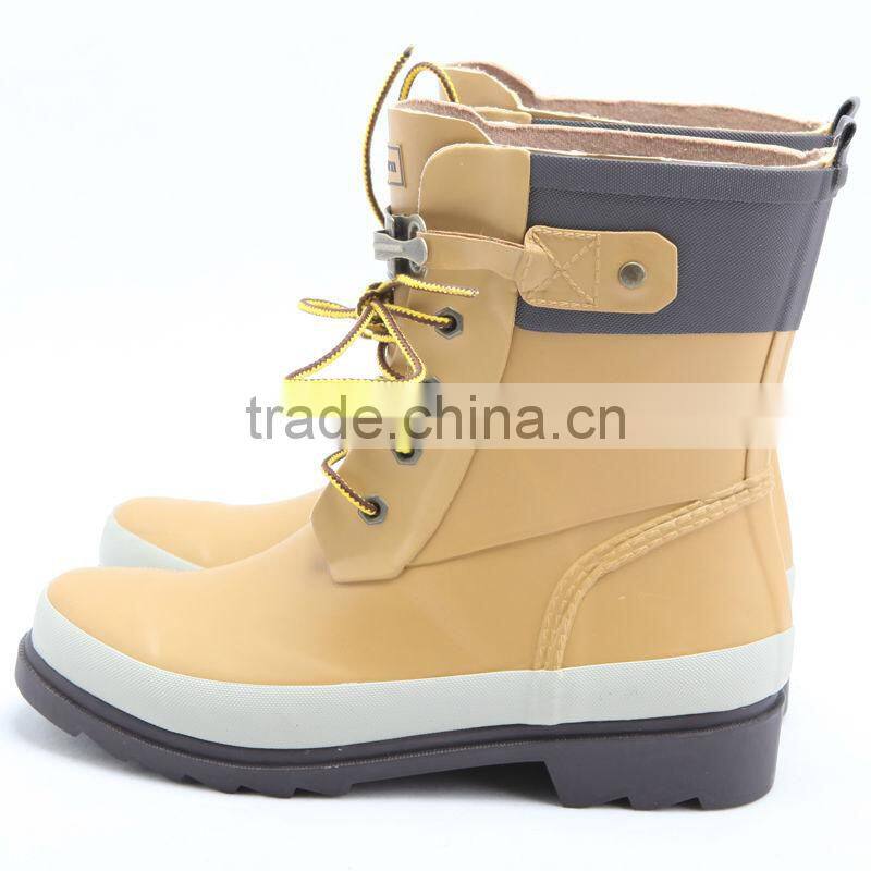 fashion latest lace up rubber rain boots