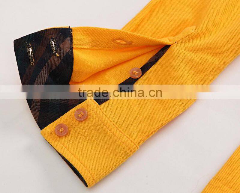 2016 long sleeve blank double mercerized cotton polo shirt