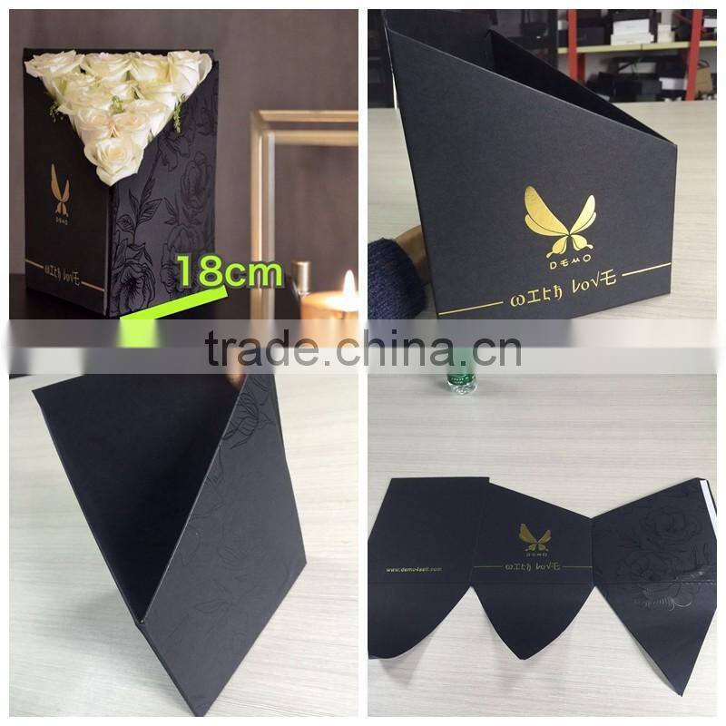 Romantic customized black flower box folding style three sides