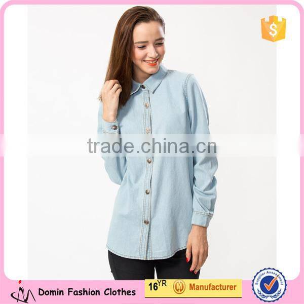 China Wholesale Denim Long Sleeve Point Collar Vintage T Shirt