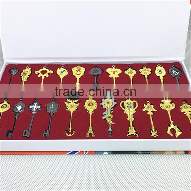 hot sale Fairy Tail badge alloy jewelry necklace 12 constellation sign 22 pieces key buckle