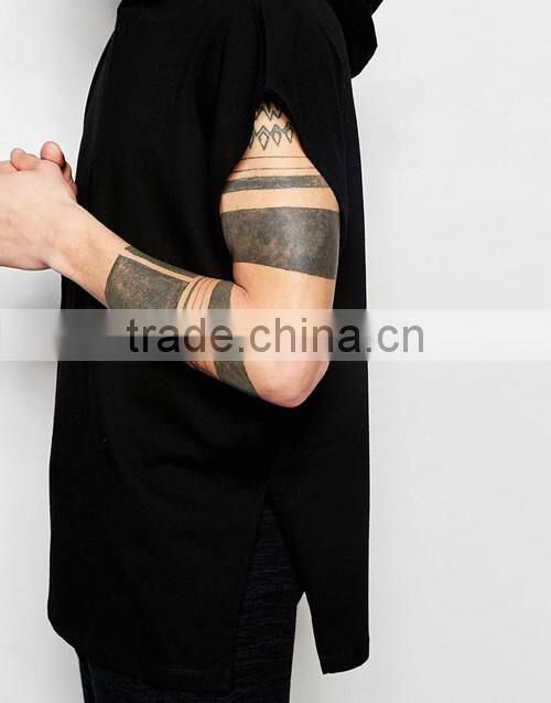 Men logo custom oversized 100% cotton black hooded t-shirt for promotion