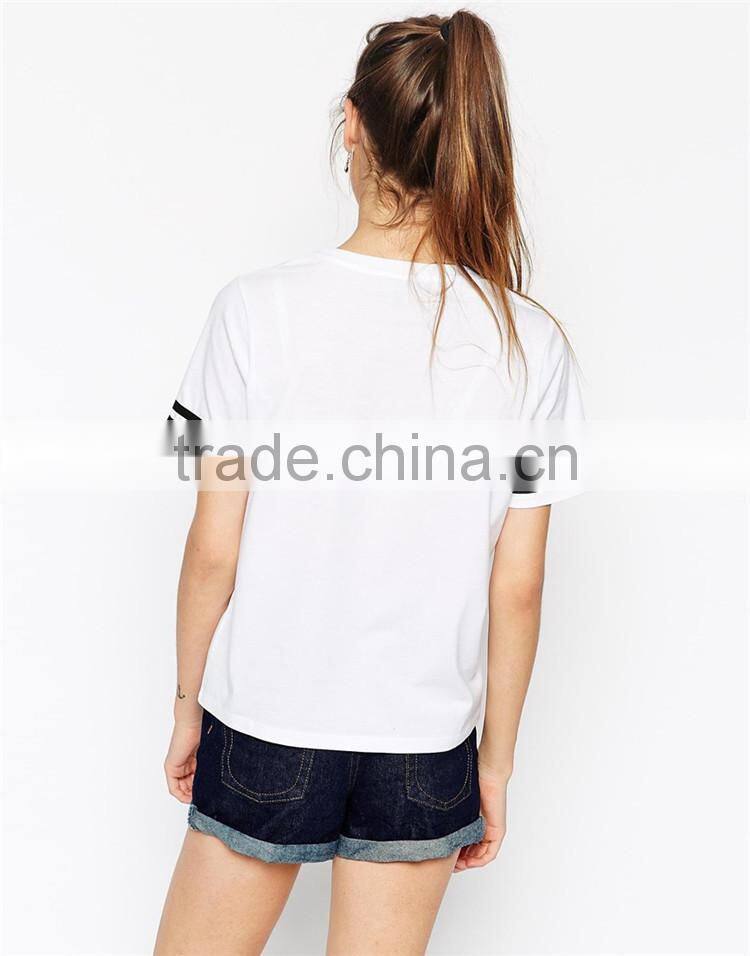 2017 top quality customized printed t shirts with stripe sleeves