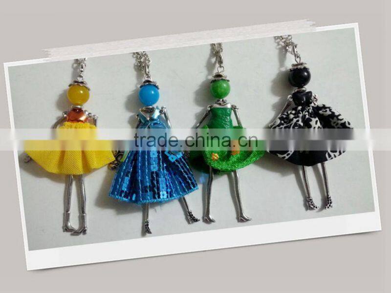 2015 hot fabric doll necklace girls doll jewelry handmade woman doll necklace jewelry