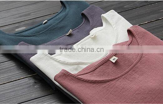 The cotton and linen dress loose comfortable breathable round collar joker T-shirt