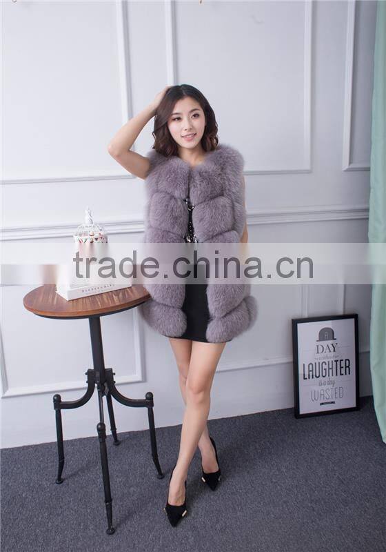 Super quality New style 2016 spring fall women's long real fox fur vest blue fox fur jacket natural fox fur waistcoat