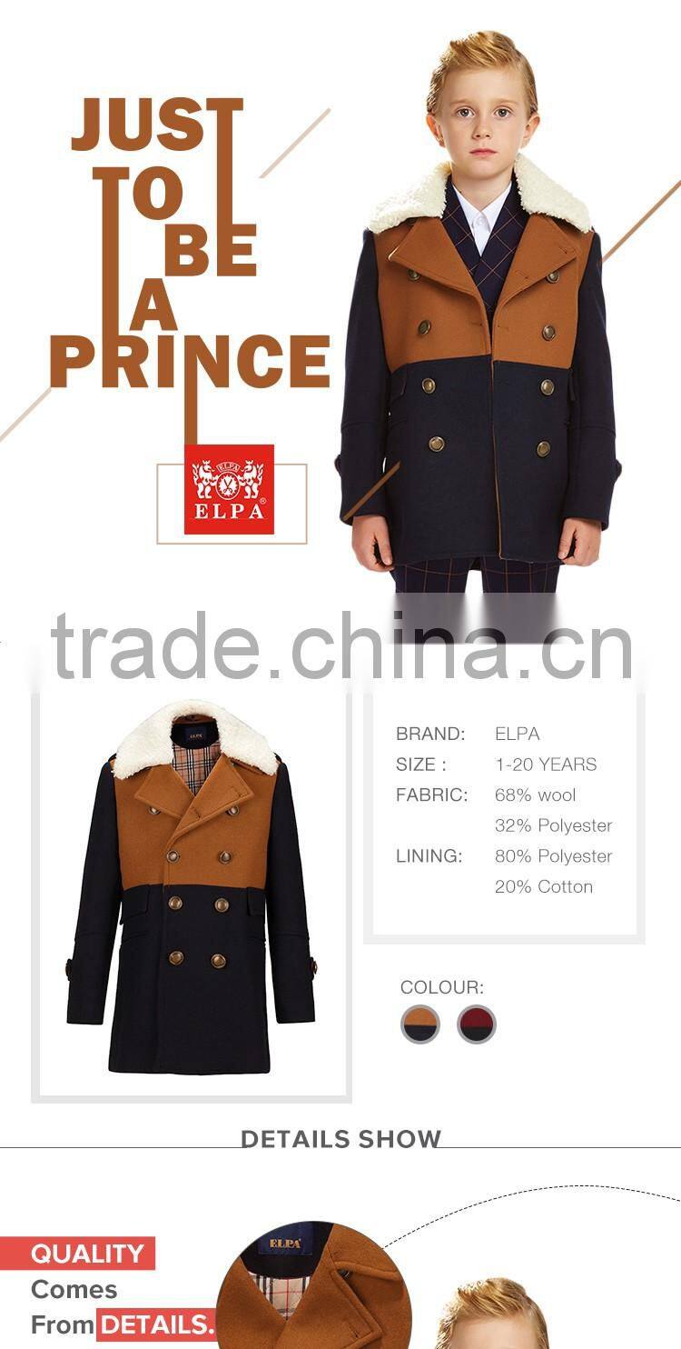 ELPA 2016 fashion Kid's coats latest design wool coat Lambswool fur collar wool overcoat