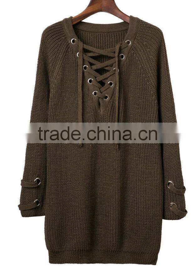 EY0850S 2016 Autumn Women Long Sleeve V-neck Loose Stitching Pullover Sweaters