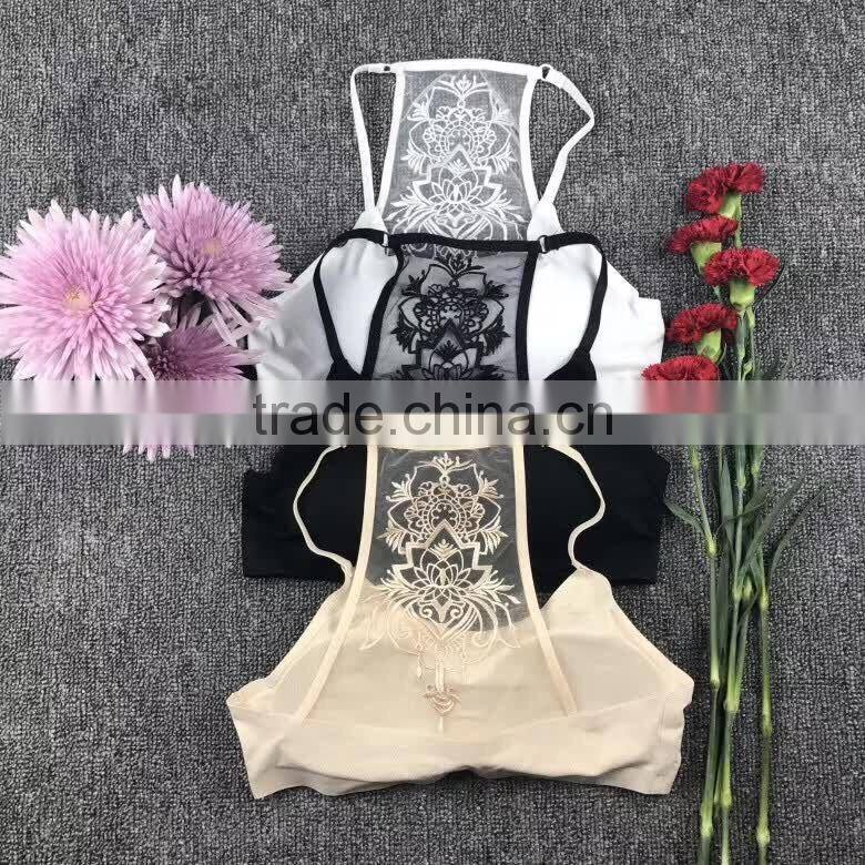 Stylish style beautiful embroidered back wireless bra sexy ladies yoga bra