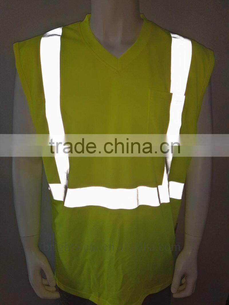 Hi vis sleeveless 3M8710 heat-transfer reflective tape security t-shirt