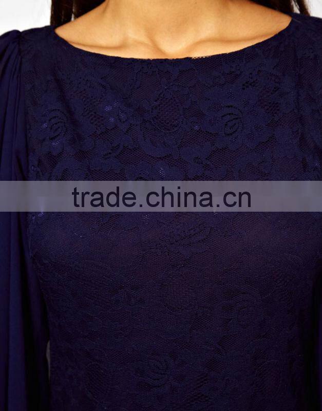 Lace Shift Dress With Chiffon Sleeve