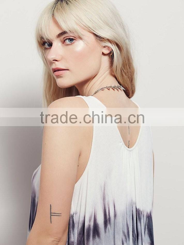 2016 Guangzhou Shandao New Summer Beach Wear Women Casual Sleeveless Printed Round Neck Chiffon Latest Fashion Long Top Design