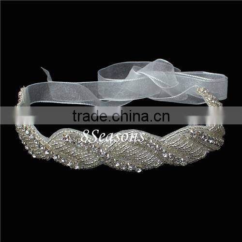 Round White Clear Rhinestone Gauze Headband Headdress Wedding Hair Accessories