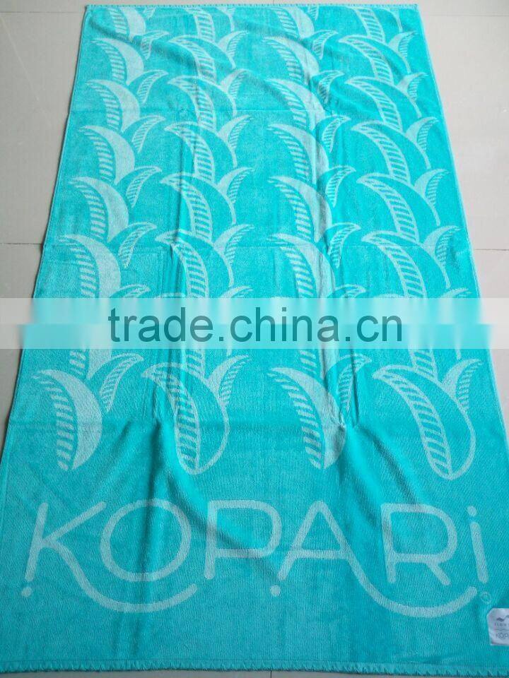 100%cotton terry jacquard/velour design yarn dyed Blue color with hunging loops summer beach/bath pool Luxury Towels