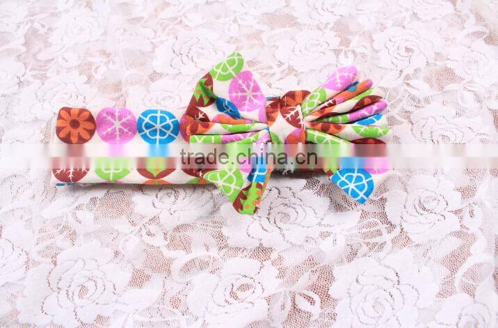 Cheap wholesale childrens boutique headbands various damask polka dots knit cotton hair bows low moq flower elastic headbands