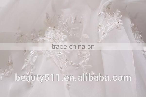 A-Line Satin/Organza Strapless Pearls Beaded Long Trail Gown Wedding dress ball gowns bridal gowns