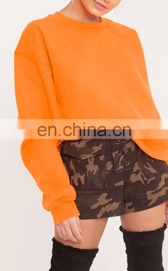 2017 Casual Style Women Oversized Comfy Pullover Orange Crew Neck Sweatshirt