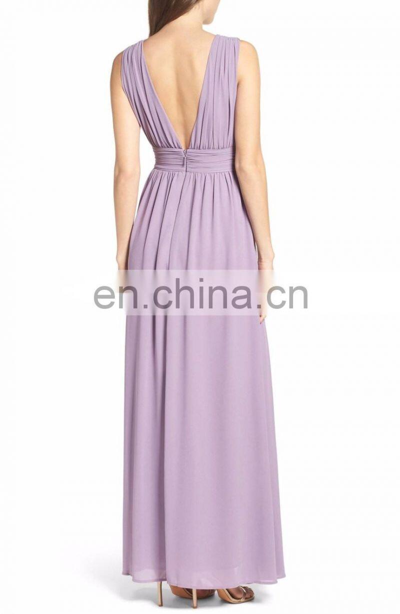 Plunging V-Neck Chiffon Evening Gown Latest Gown Designs 2017